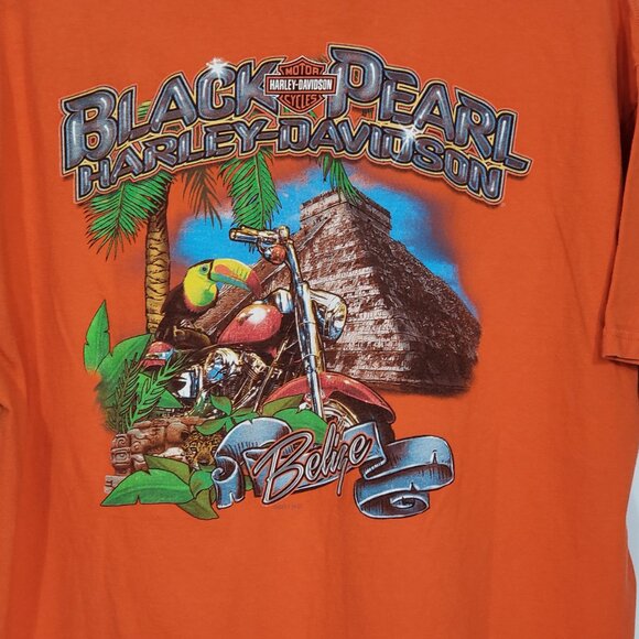 Harley Davidson  Orange T-shirt  Black Pearl Belize  Men's Size XL - Picture 1 of 6